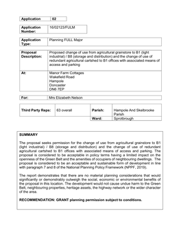 16/02123/FULM Application Type: Planning FULL Major Proposal