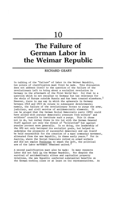 The Failure of German Labor in the Weimar Republic