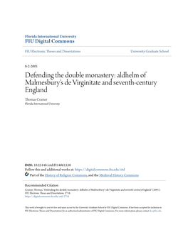 Aldhelm of Malmesbury's De Virginitate and Seventh-Century England Thomas Cramer Florida International University