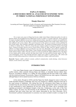 Papua in Media: a Discourse Critical Analysis of Economic News in Three National Indonesian Newspapers