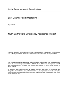 Initial Environmental Examination Lalit Ghumti Road (Upgrading) NEP