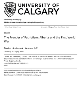 The Frontier of Patriotism: Alberta and the First World War