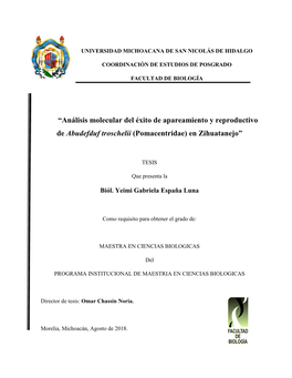 “Análisis Molecular Del Éxito De Apareamiento Y Reproductivo De Abudefduf Troschelii (Pomacentridae) En Zihuatanejo”