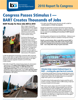 Congress Passes Stimulus I — BART Creates Thousands of Jobs