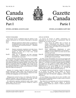 Canada Gazette, Part I, Vol