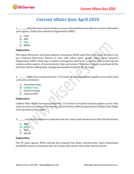 Current Affairs Quiz April 2020