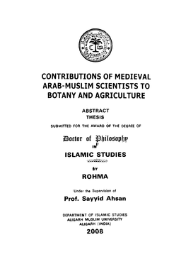 Contributions of Medieval Arab-Muslim Scientists to Botany and Agriculture