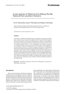 Protistology a New Species of Diderma from Bidoup Nui Ba National Park