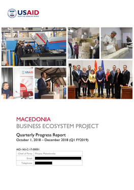 MACEDONIA BUSINESS ECOSYSTEM PROJECT Quarterly Progress Report October 1, 2018 – December 2018 (Q1 FY2019)