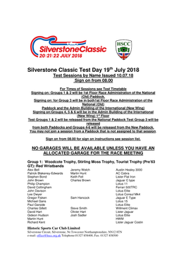 Silverstone Classic Test Day 19Th July 2018