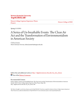 The Clean Air Act and the Transformation of Environmentalism in American Society