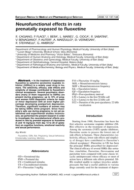 Neurofunctional Effects in Rats Prenatally Exposed to Fluoxetine