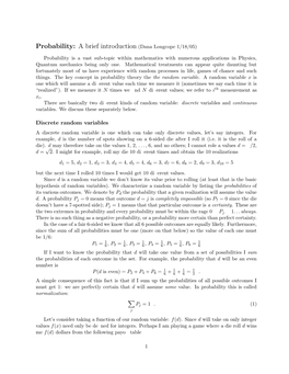 Probability: a Brief Introduction (Dana Longcope 1/18/05)