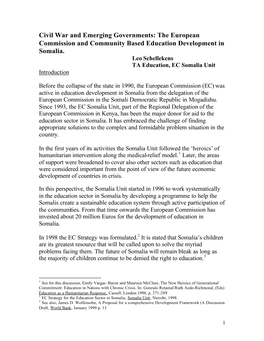 Civil War and Emerging Governments: the European Commission and Community Based Education Development in Somalia