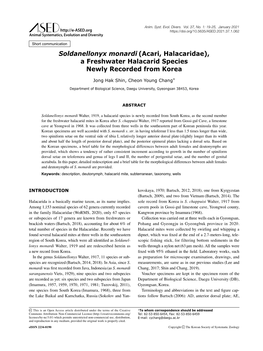 Soldanellonyx Monardi (Acari, Halacaridae), a Freshwater Halacarid Species Newly Recorded from Korea