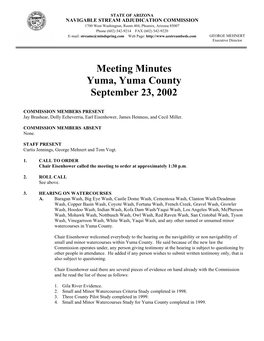 Meeting Minutes Yuma, Yuma County September 23, 2002