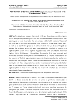 (Novos Registros De Ectoparasitas De Patagioenas Picazuro(Temminck