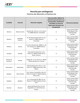 Horarios Por Contigencia Centros De Atencion Izzi