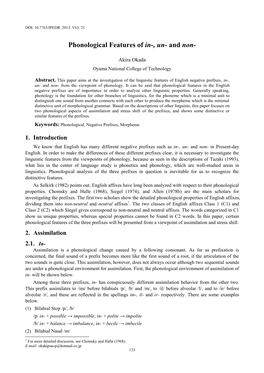 Phonological Features of In-, Un- and Non