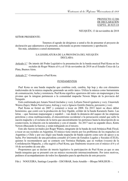 De Interés Del PL La Presentación De La Banda Musical Puel Kona En Los Recitales De Roger Waters