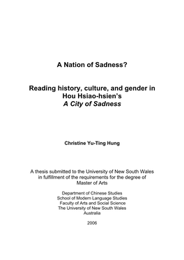 Reading History, Culture, and Gender in Hou Hsiao-Hsien's a City Of