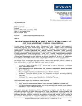 Independent Valuation of the Mineral Assets of Jupiter Mines Ltd and Those Vended in by Red Rock Resources Plc