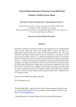 A Stock Market Reaction Following Convertible Bond Issuance: Evidence from Japan