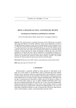 Being a Muslim Gay Man: a Systematic Review