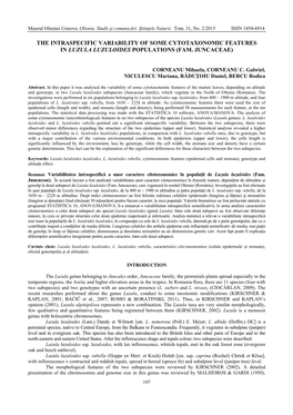 The Intraspecific Variability of Some Cytotaxonomic Features in Luzula Luzuloides Populations (Fam