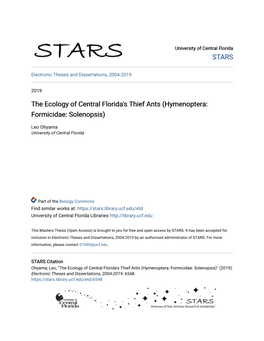 The Ecology of Central Florida's Thief Ants (Hymenoptera: Formicidae: Solenopsis)