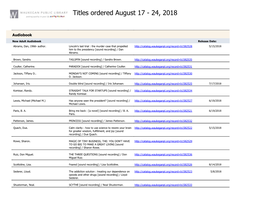 Titles Ordered August 17 - 24, 2018