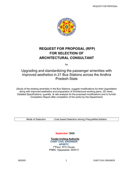 Request for Proposal (Rfp) for Selection of Architectural Consultant