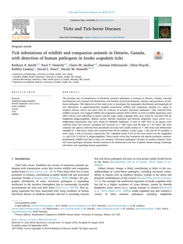 Tick Infestations of Wildlife and Companion Animals in Ontario, Canada, with Detection of Human Pathogens in Ixodes Scapularis Ticks T