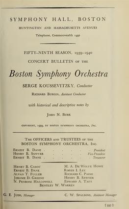 Boston Symphony Orchestra Concert Programs, Season 59,1939-1940