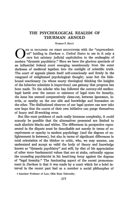 The Psychological Realism of Thurman Arnold