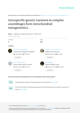 Intraspecific Genetic Variation in Complex Assemblages from Mitochondrial Metagenomics