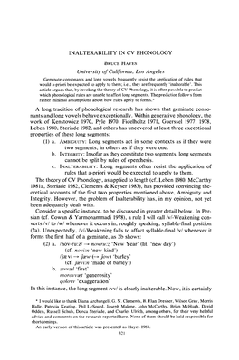 Inalterability in Cv Phonology Bruce Hayes