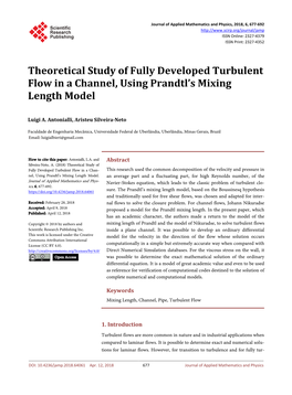 Theoretical Study of Fully Developed Turbulent Flow in a Channel, Using Prandtl’S Mixing Length Model