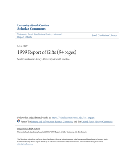 1999 Report of Gifts (94 Pages) South Caroliniana Library--University of South Carolina