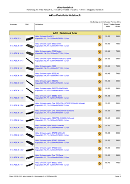 Akku-Preisliste Notebook