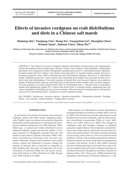 Effects of Invasive Cordgrass on Crab Distributions and Diets in a Chinese Salt Marsh