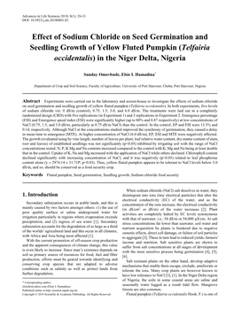 Fluted Pumpkin, Seed Germination, Seedling Growth, Sodium Chloride Food Security