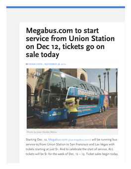 Megabus.Com to Start Service from Union Station on Dec 12, Tickets Go on Sale Today