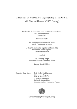A Historical Study of the Mon Region (India) and Its Relation with Tibet and Bhutan (16Th-17Th Century)