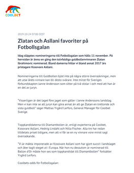 Zlatan Och Asllani Favoriter På Fotbollsgalan