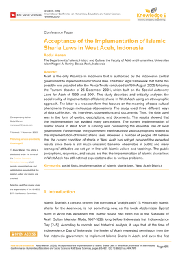 Acceptance of the Implementation of Islamic Sharia Laws in West Aceh