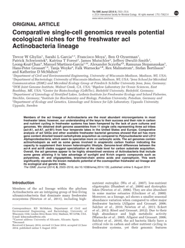 Comparative Single-Cell Genomics Reveals Potential Ecological Niches for the Freshwater Aci Actinobacteria Lineage