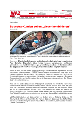 Bogestra-Kunden Sollen „Clever Kombinieren“ 08.10.2013 |