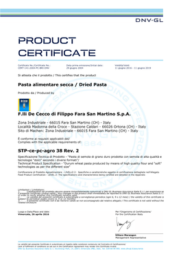 Product Certificate