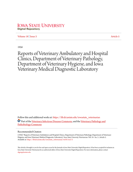 Reports of Veterinary Ambulatory and Hospital Clinics, Department of Veterinary Pathology, Department of Veterinary Hygiene